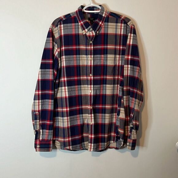 J.Crew Men’s Long Sleeve Oxford Button Down Shirt Size Large Blue Red Tan - Picture 1 of 8